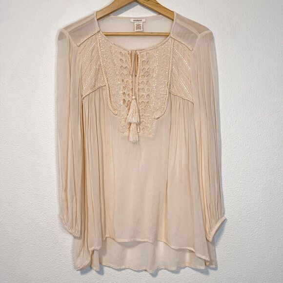 Sundance Sheer Beaded Embroidered Tie-Front Pink Blouse Size Small - Picture 1 of 7